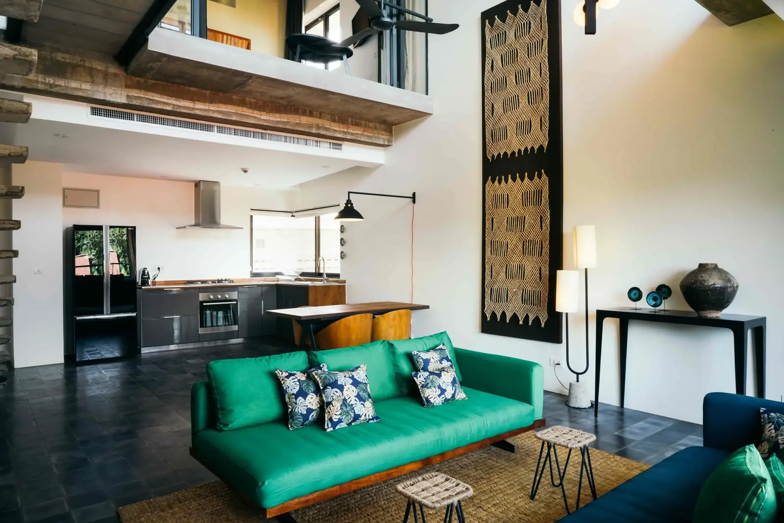 Living room with kitchen and floor above
